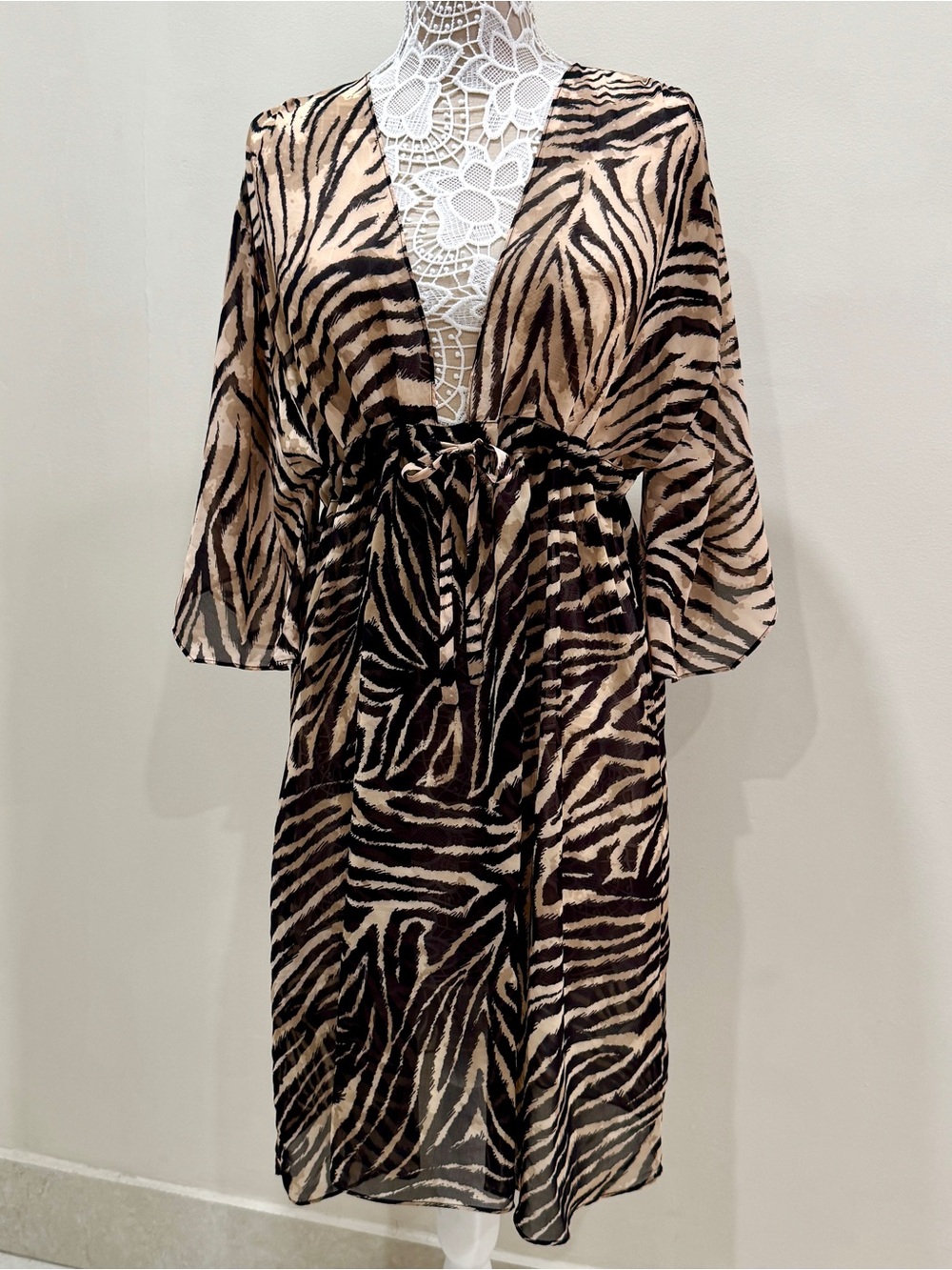 Gottex Zebra Print Cover Up Tan and Black Resortwear Dress Vacation Size S